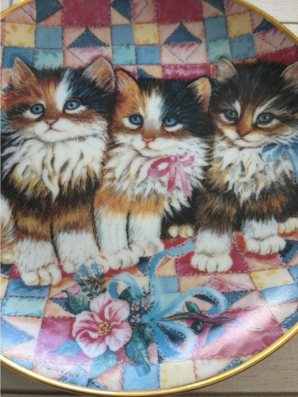 Decorative Cat Plate - Kittens Franklin Mint Patchwork Pals K.Duncan